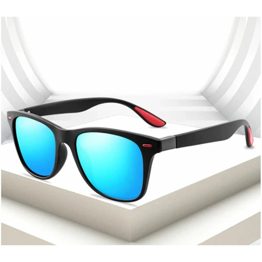 Mens Polarized Sunglasses Black Frame Blue Mirrored Lens Classic Hip Hop‎ Street